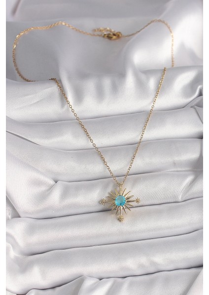 Bfs 316L Çelik Gold Renk Zincir Mavi Taş Detaylı Kuzey Yıldız Model Kadın Kolye fiyatları