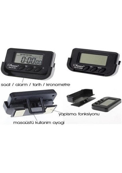 Ev ve Araç Tipi Dijital Saat Kronometreli Alarmlı Pilli Saat