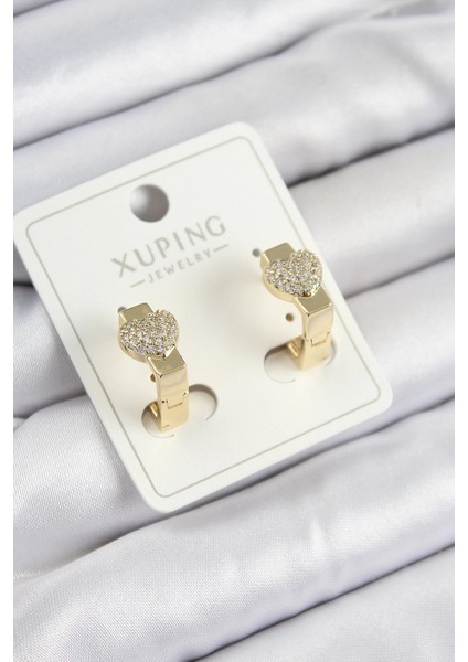 Bfs Xuping Zirkon Taşlı Kalp Model Gold Renk Kadın Küpe