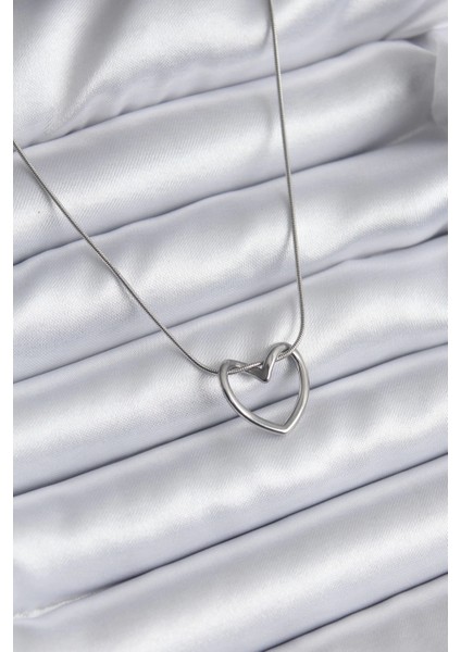 Bfs 316L Çelik Gümüş Renk Kalp Model Kadın Kolye