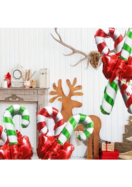 Kırmızı Yeşil Baston Folyo Balon modelleri