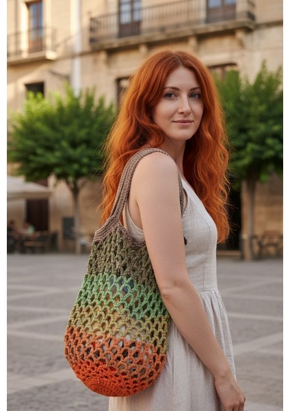 Handmade Çok Renkli Yazlık Plaj Market Filesi-Koton Ip El Örgüsü File Pazar Plaj Çantası 55X30 cm modelleri
