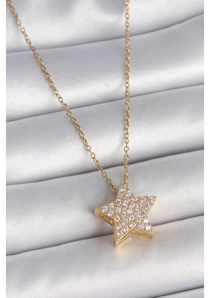 Bfs 316L Çelik Gold Renk Zincir Zirkon Taşlı Yıldız Model Kadın Kolye