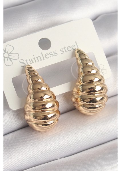 Bfs Pirinç Gold Renk Işlemeli Damla Model Kadın Küpe