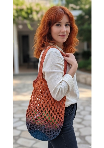 Handmade Çok Renkli Yazlık Plaj Market Filesi-Koton Ip El Örgüsü File Pazar Plaj Çantası 55X30 cm 2