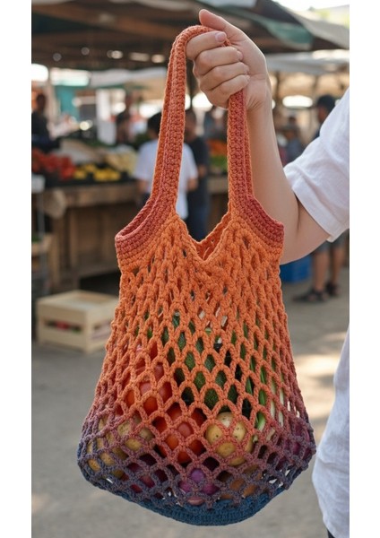 Handmade Çok Renkli Yazlık Plaj Market Filesi-Koton Ip El Örgüsü File Pazar Plaj Çantası 55X30 cm 2 modelleri