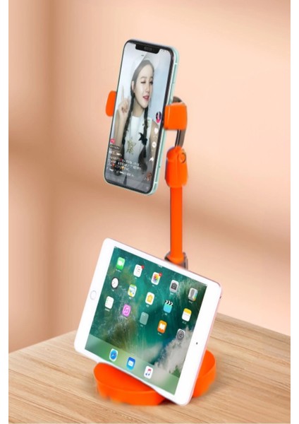 Masa Üstü Tablet ve Telefon Tutucu Plastik Aparat Turuncu Telefon Standı