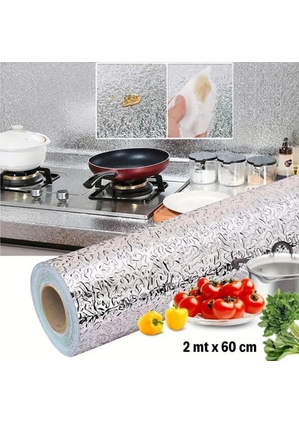 Rulo Gümüş Alüminyum Folyo Duvar Kağıdı, Kendinden Yapışkanlı Raf Içi, Su Geçirmez Folyo 2 mt x 60 cm modelleri