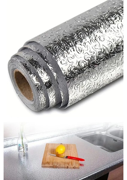 Rulo Gümüş Alüminyum Folyo Duvar Kağıdı, Kendinden Yapışkanlı Raf Içi, Su Geçirmez Folyo 2 mt x 60 cm