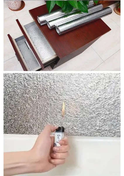 Rulo Gümüş Alüminyum Folyo Duvar Kağıdı, Kendinden Yapışkanlı Raf Içi, Su Geçirmez Folyo 2 mt x 60 cm