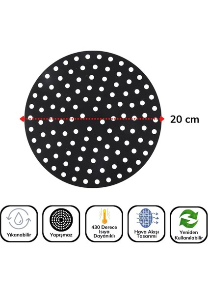 Siyah Isıya Dayanıklı Yıkanılabilir Silikon Fırın ve Airfryer Yuvarlak Model Pişirme Matı 20 cm fırsatları