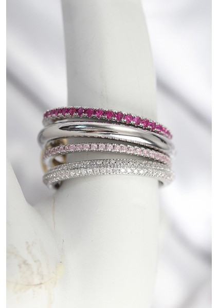 Bfs Pirinç Mix Renk Zirkon Taşlı 4'lü Kadın Yüzük