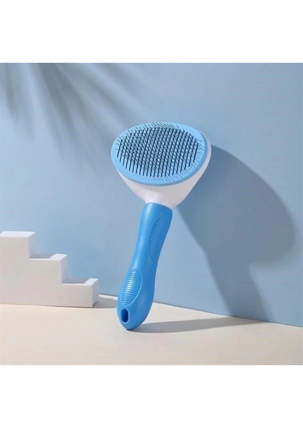 Kedi Köpek Tüy Toplayıcı Kendini Temizleyebilen Ergonomik Saplı Evcil Hayvan Tarağı Mavi