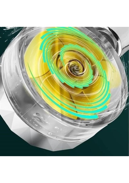 Turbo Pervaneli ve Filtreli Su Tasarruflu 360 Derece Dönebilen Tazyikli Duş Başlığı
