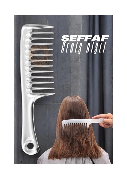 Bfs Geniş Dişli Kristal Şeffaf Masaj Etkili Saç Açma Tarağı