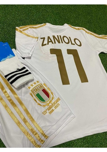 Italya 125.YIL Nicolo Zaniolo Özel Konsept Çocuk Forması Şort Çorap 3'lü Set