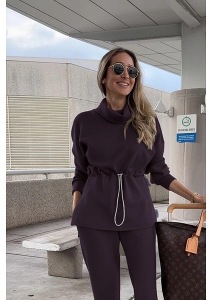 Kadın Uzun Kollu Balıkçı Yaka Belden Lastikli Modal Bluz ve Pantolon Ikili Takım fiyatları