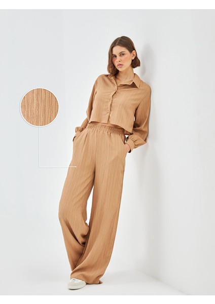 Yeni Sezon Beli Lastikli Dokulu Kadın Pantolon