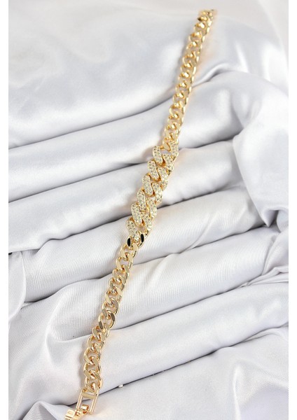 Bfs Pirinç Zirkon Taşlı Küba Zincir Model Gold Renk Kadın Bileklik fiyatları