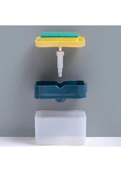 Ikisi Bir Arada Basmalı Pratik Sıvı Sabunluk Pompası ve Bulaşık Yıkama Süngeri Haznesi