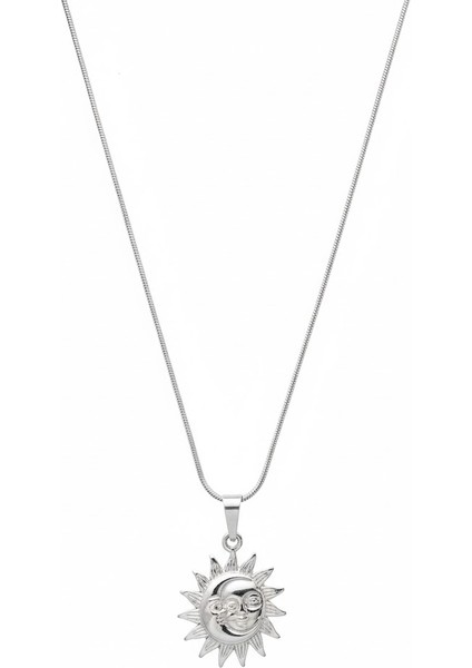 Çelik Gülen Güneş Kolye Gümüş Rengi Yılan Zincir Kararmaz Takı