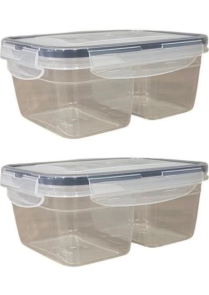 2 Bölmeli 0,45+0,45 Litre Kilitli Kapaklı Erzak Saklama Kabı LC-524