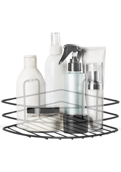 Kendiliğinden Yapışkanlı Montaj Gerektirmeyen Tek Katlı Banyo Askı Köşe Şampuanlık Siyah