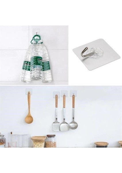 Süper Güçlü Yapışkanlı Suya Dayanıklı Şeffaf Askı 5li Set Yeniden Kullanılabilir Kancalar