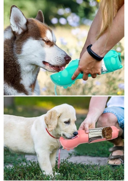 Taşınabilir Hazneli Mama Kaplı ,kaka Poşetli Kedi,köpek SULUĞU-300ML