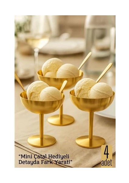 Bfs 4 Lü Gold Inox Çelik Ayaklı Dondurma ve Sunum Kasesi – Tatlı, Lokum ve Sunum Kabı