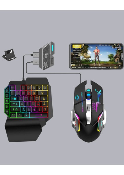Bfs 5in1 Mobil Oyun Kiti Bluetooth 5.3 Mini Rgb Klavye Mouse Dönüştürücü Seti fırsatları