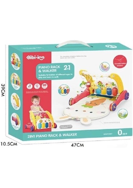 Bfs BIB6016- Vardem Piyanolu Bebek Yürüteci ve Tavşan Desenli Kırmızı Oyun Halısı 2 In 1