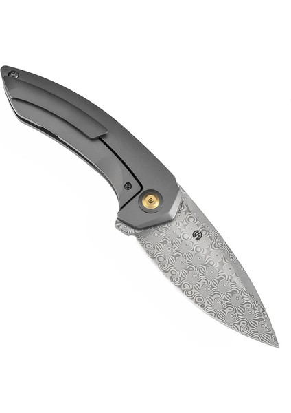 Odd 21 | Ön Flipper | Gri Eloksal Titanyum Bronz Delikli Sap | Damascus Çelik Çakı | K1077A2 modelleri