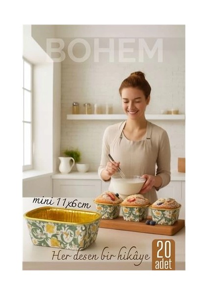 Bfs Bohem Dikdörtgen Kek Kalıbı , Alüminyum Cupcake Muffin Kalıbı 20'li Paket