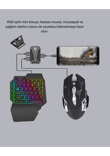 Bfs Mobil Gaming Oyun Seti 5in1 X8 Pro Çipset Rgb Klavye Mouse Telefon Tutucu fiyatları
