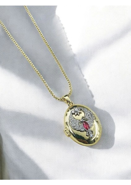 Ankakuşu Alya Kolyesi Gold Renkli Çelik Kapaklı Kolye