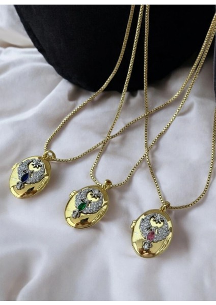 Ankakuşu Alya Kolyesi Gold Renkli Çelik Kapaklı Kolye modelleri