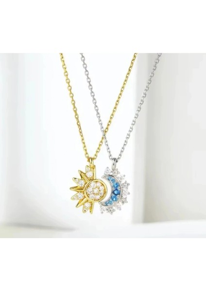 Çelik Güneş ve Ay Best Friend & Aşk Kolyesi 2'li Set