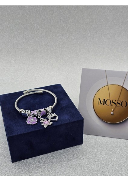 Charm Ayıcıklı Kalpli Mor Renkli Çelik Bileklik modelleri