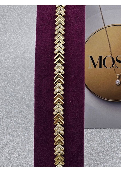 Xuping V Model Zirkon Taşlı Gold Renk Çelik Bileklik