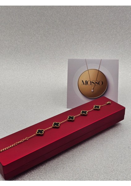 Yonca Model Siyah Çelik Bileklik Gold Renk modelleri