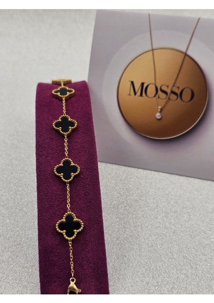 Yonca Model Siyah Çelik Bileklik Gold Renk fırsatları