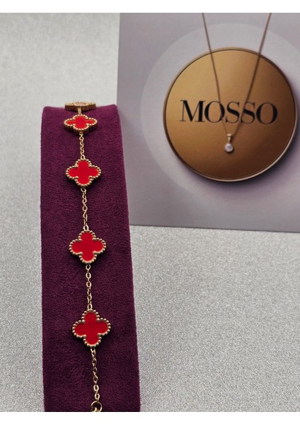 Yonca Model Kırmızı Çelik Bileklik Gold Renk fiyatları