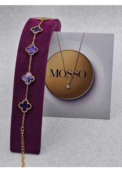 Yonca Model Sedefli Mor Çelik Bileklik Gold Renk fırsatları