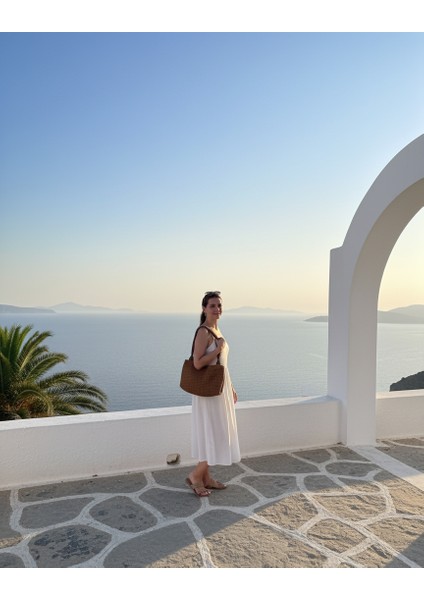 Handmade Taba Rengi Kağıt Ip Yazlık Büyük Boy Tote Çanta 40X28 cm -Omuz Çantası fiyatları