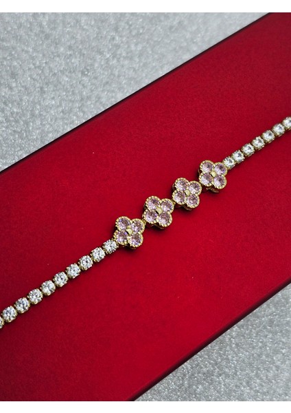Su Yolu 4 Yoncalı Model Pembe Gold Renk Yonca Çelik Bileklik
