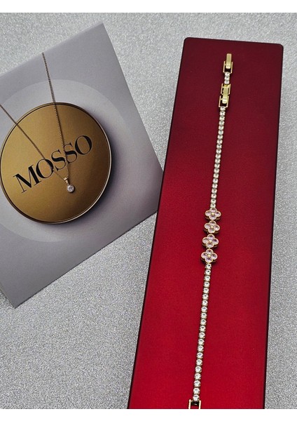 Su Yolu 4 Yoncalı Model Pembe Gold Renk Yonca Çelik Bileklik modelleri