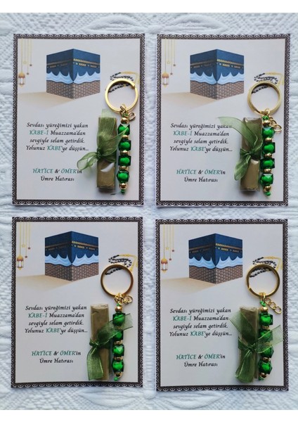 48 Adet Kişiye Özel Tasarım Hac Umre Mevlid Hatırası Dağıtmalık Hediyelik Yeşil Anahtarlık ve Kına fırsatları