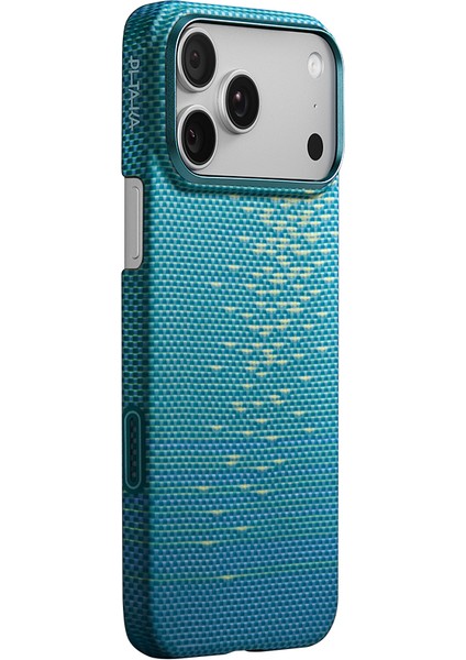 iPhone 17 Pro Uyumlu Kılıf M-Safeli Aramid Fiber Pitaka Glints Of Gold Ultra Slim Serisi Kapak Mavi modelleri