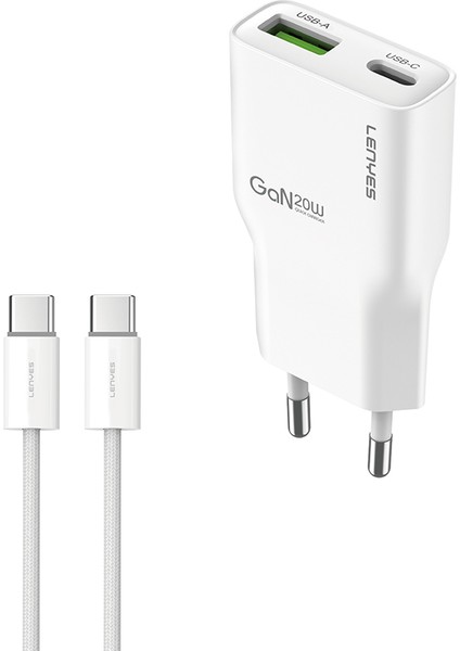 LCH11 Serisi Type-C To Type-C Gan Teknolojili Pd Şarj Özellikli Kablolu Şarj Seti 20W Beyaz